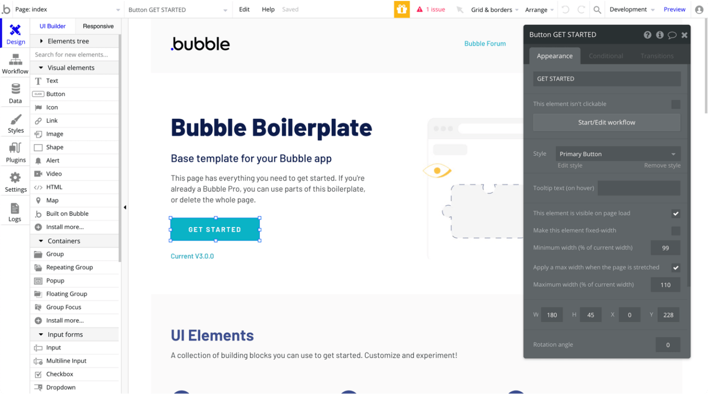 Create interactive, multi-user apps for desktop and mobile web browsers with Bubble