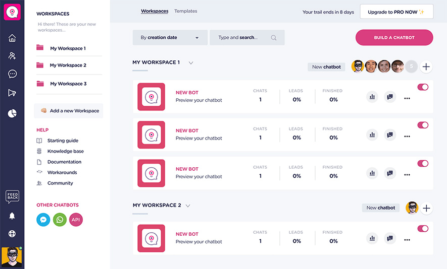 Create conversational chatbots, conversational landing pages & websites, interactive surveys, lead generation bots, and more with Landbot