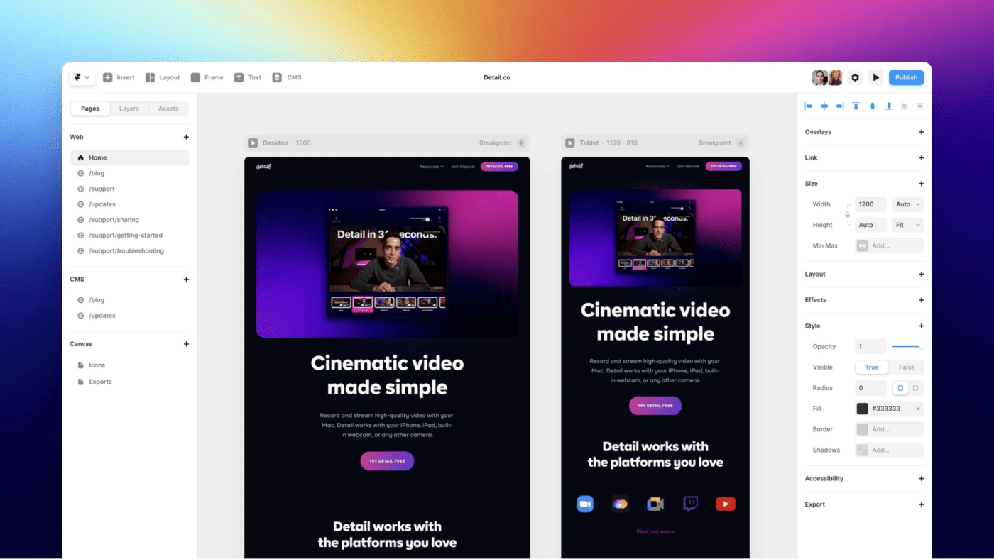 Design and publish responsive websites with Framer