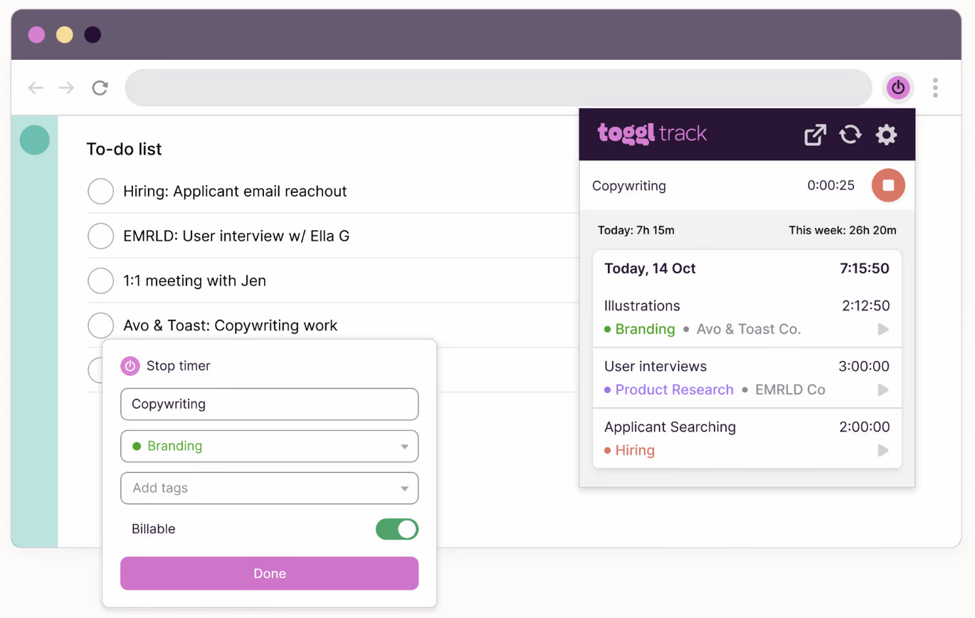 Toggl to-do list and time tracker