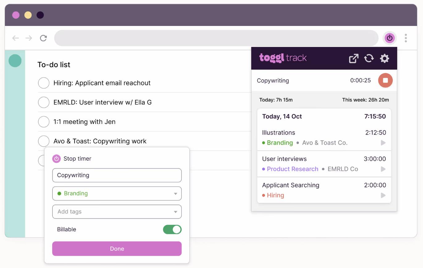 Toggl Zu erledigen-Liste und Zeiterfassung