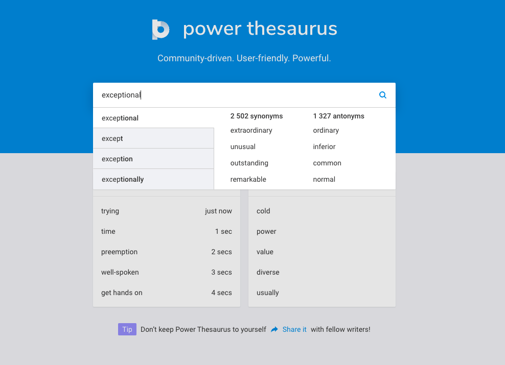 power thesaurus writing tool example