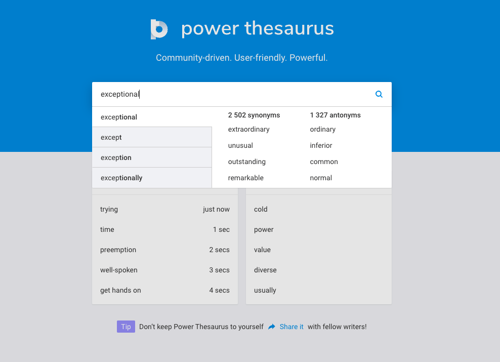 exemplo de ferramenta de escrita power thesaurus