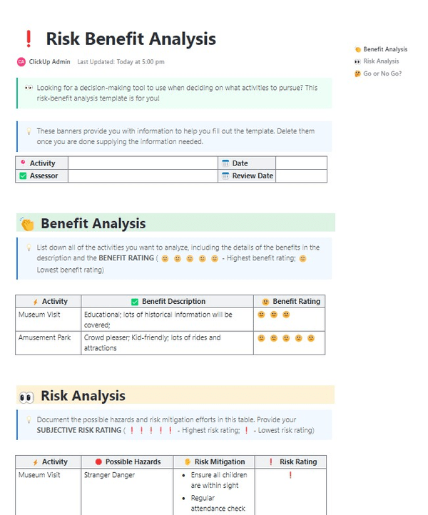 Risk Benefit Analysis Template by ClickUp