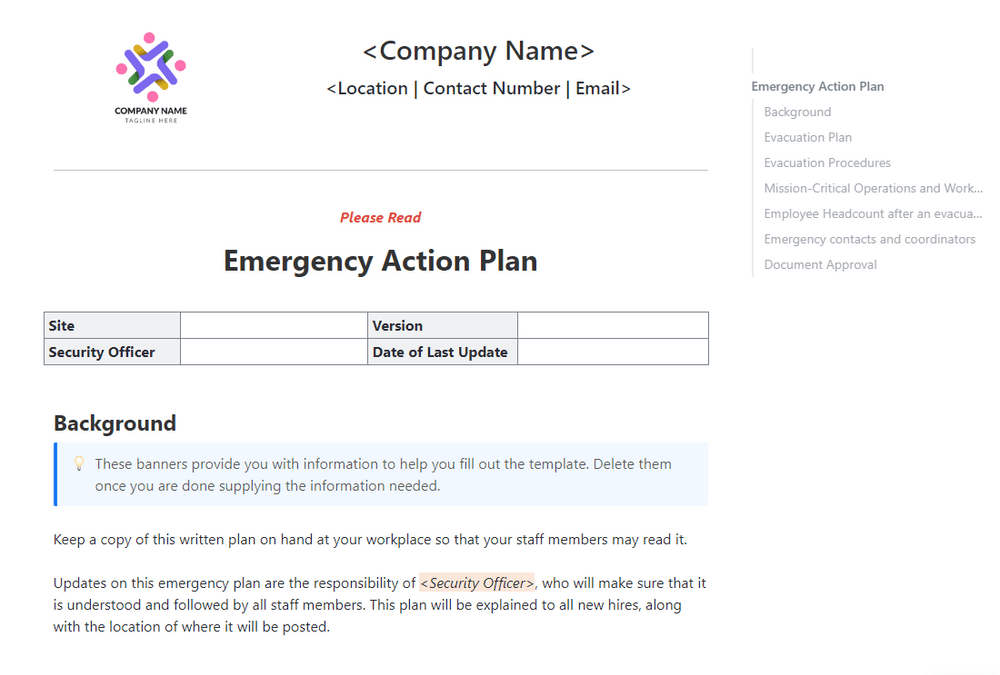 ClickUp Small Business Emergency Action Plan Template