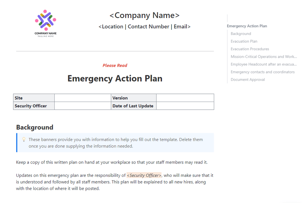 ClickUp Small Business Emergency Action Plan Sjabloon