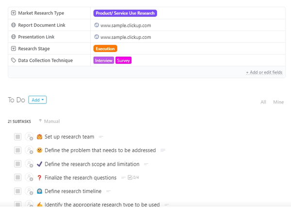 ClickUp Market Research Template