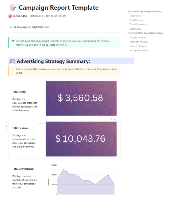 Modello di rapporto della campagna ClickUp