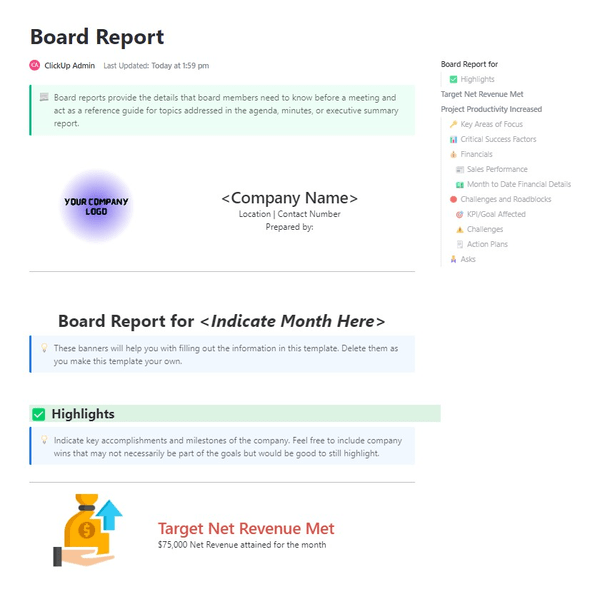 ClickUp Board Report Template