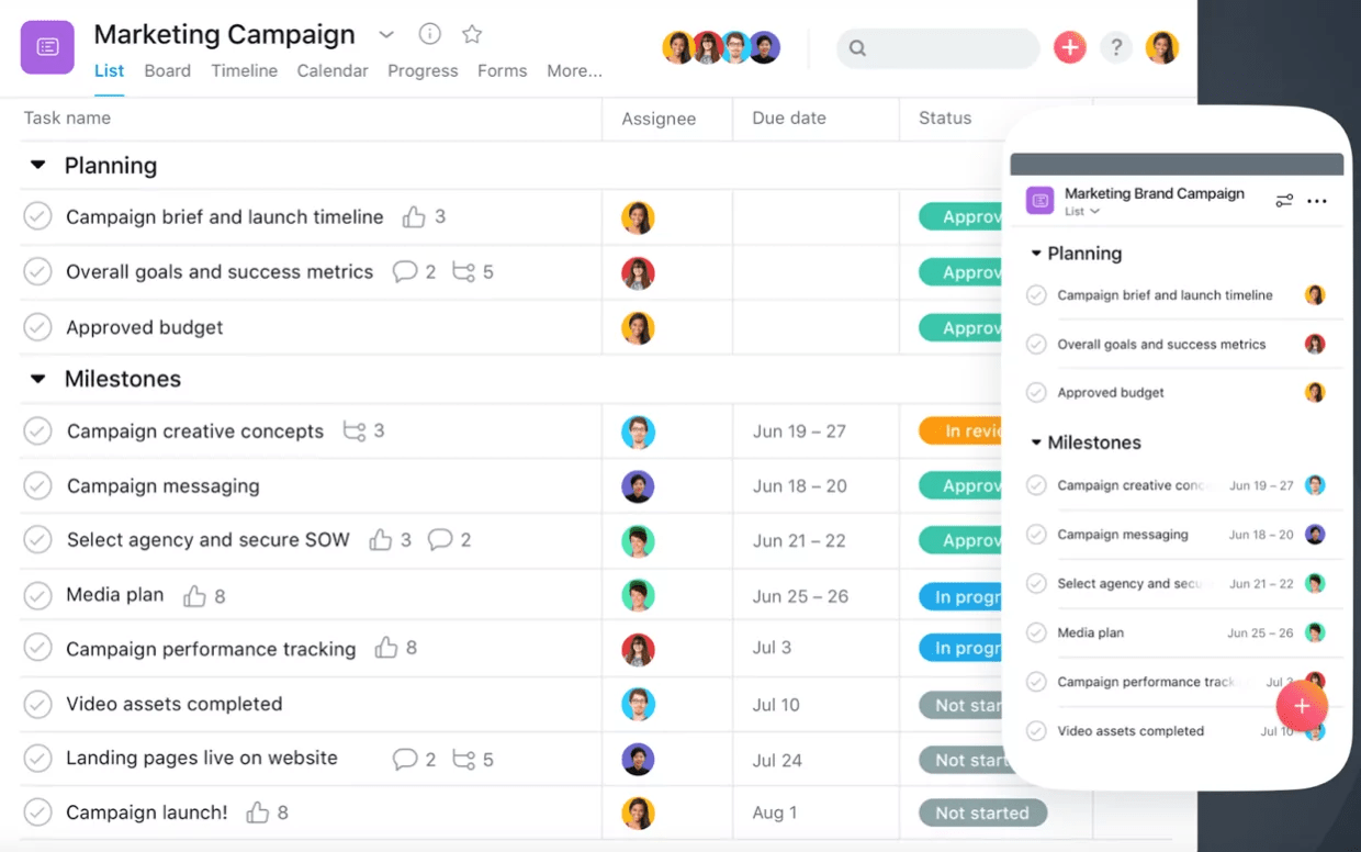 Managing projects in Asana