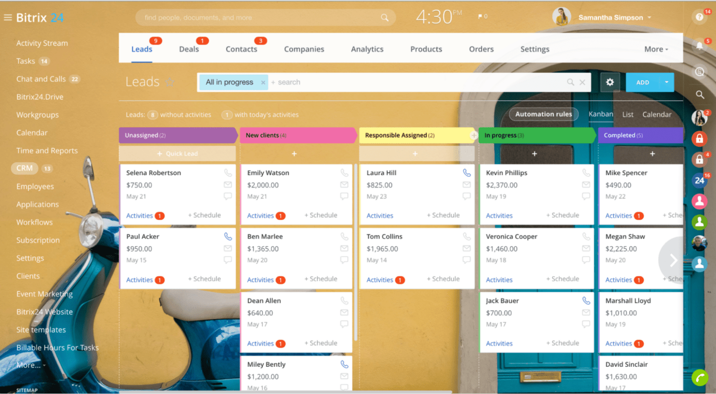 Bitrix24's Kanban board view