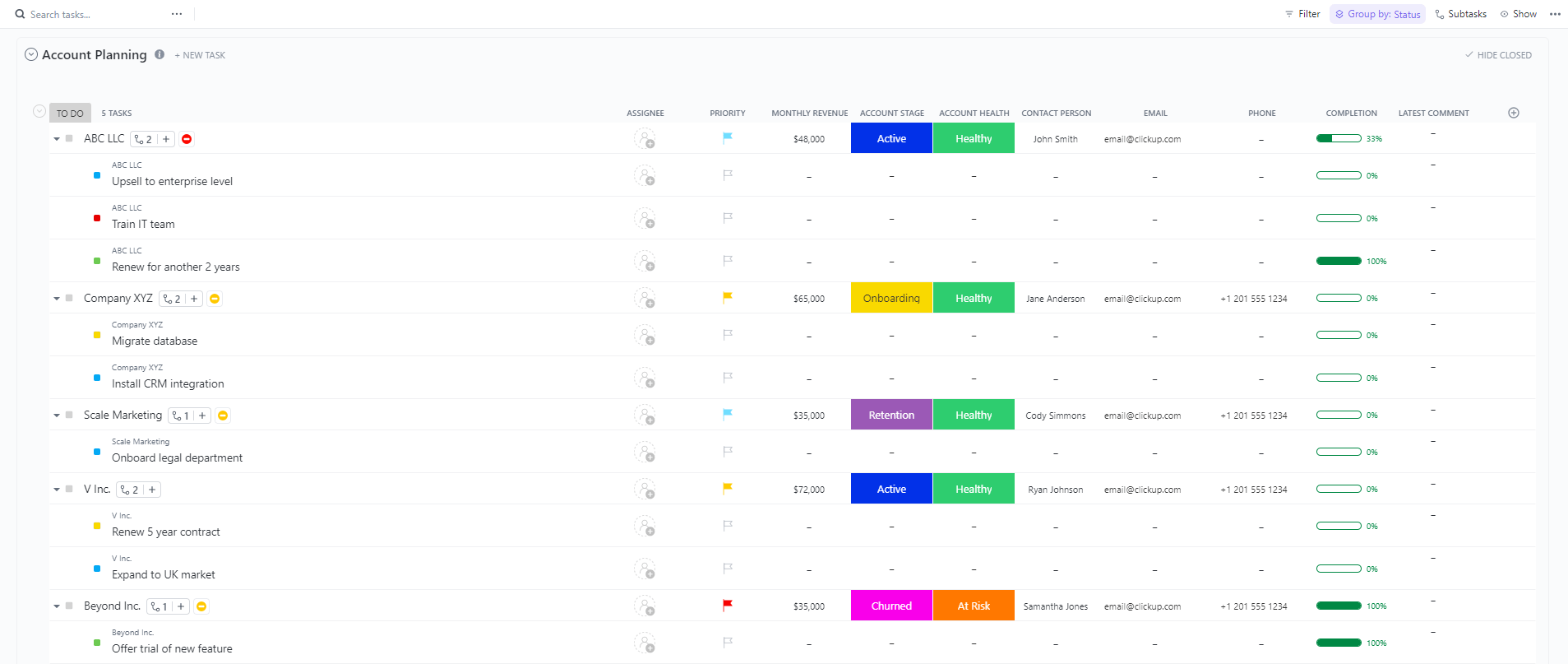 Modèle de planification de compte ClickUp