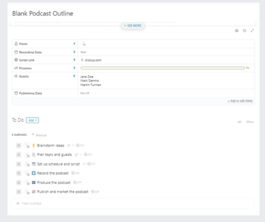 ClickUp Blank Podcast Outline Template