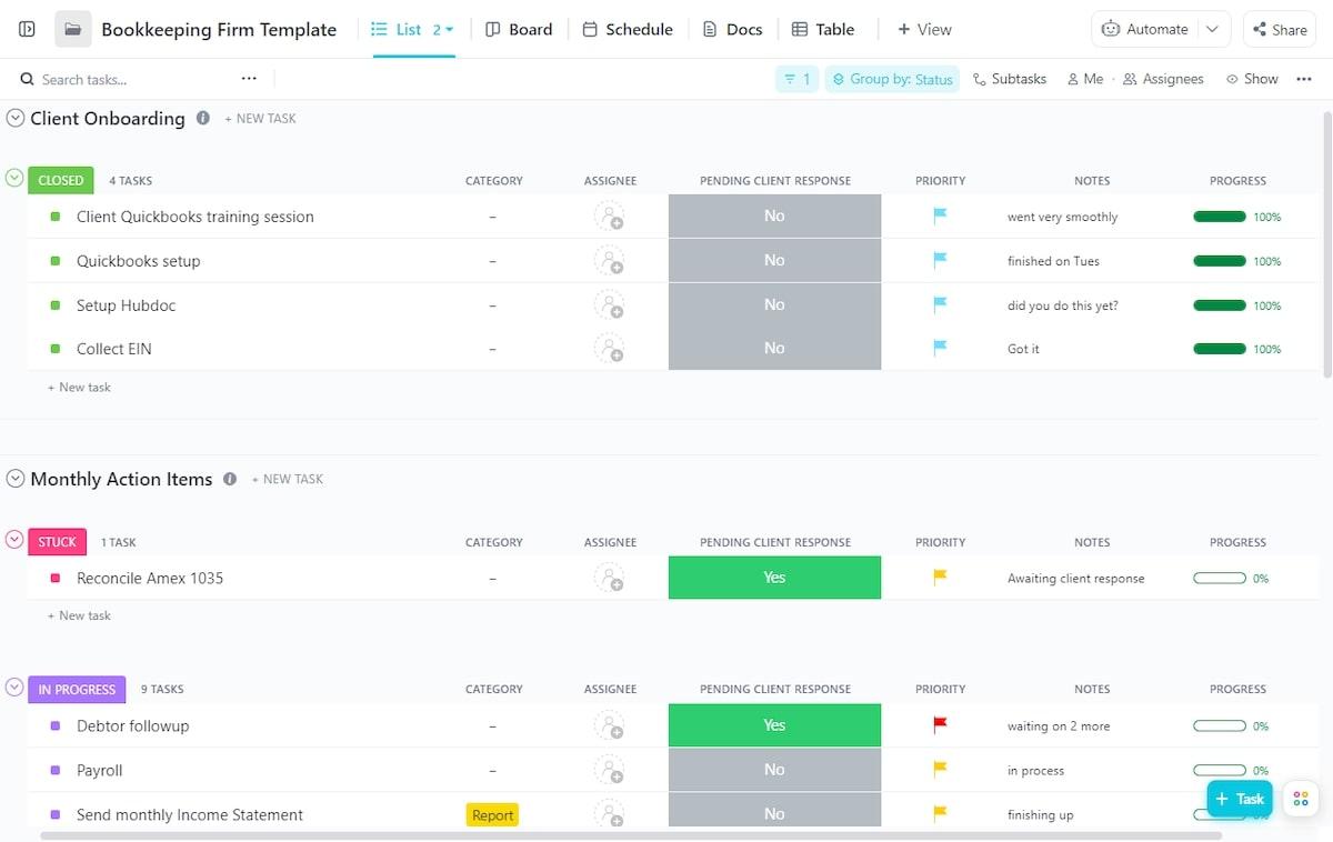 Modèle de comptabilité de base ClickUp