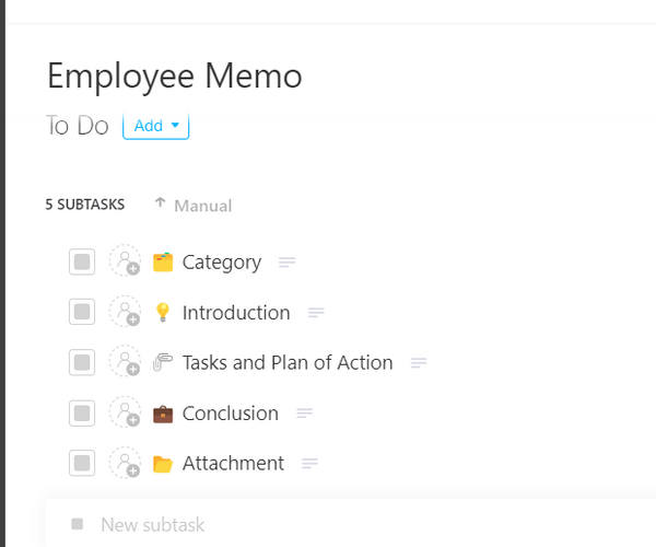 Modèle de mémo de l'employé ClickUp