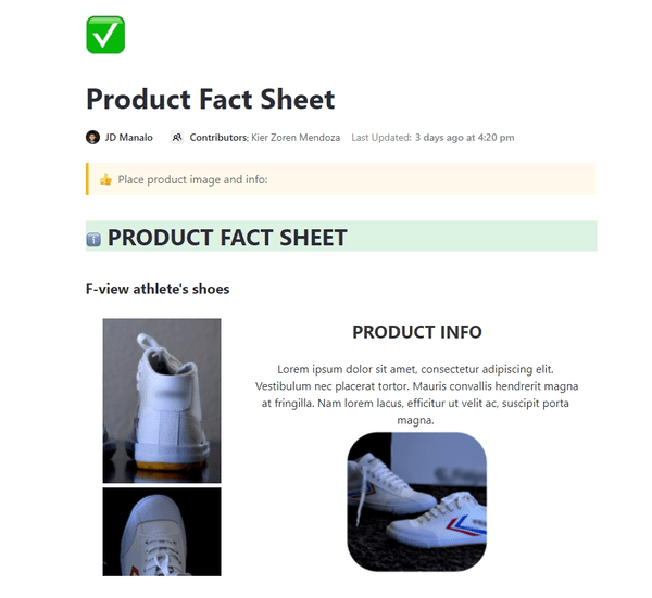 ClickUp Fact Sheet Template