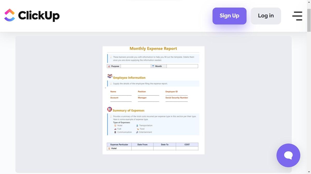 ClickUp Monthly Expense Report Template