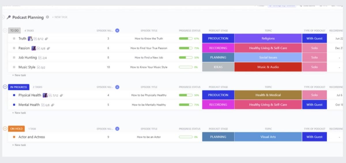 ClickUp Podcast Plan Template