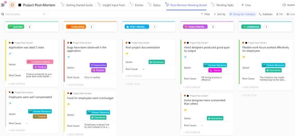 Project phases: ClickUp's Post-Mortem Template