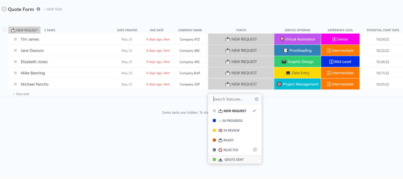 Modello di modulo di preventivo ClickUp