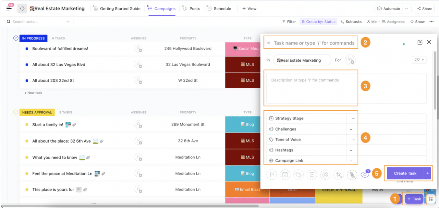 Visão geral do modelo de marketing imobiliário do ClickUp