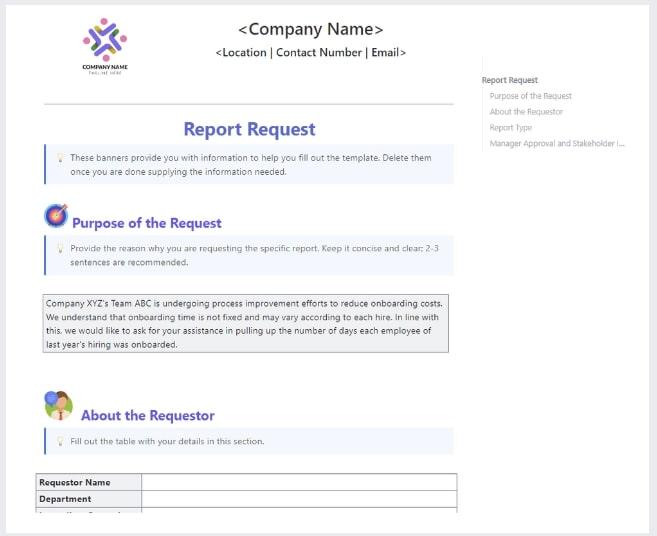 ClickUp Report Requirements Template