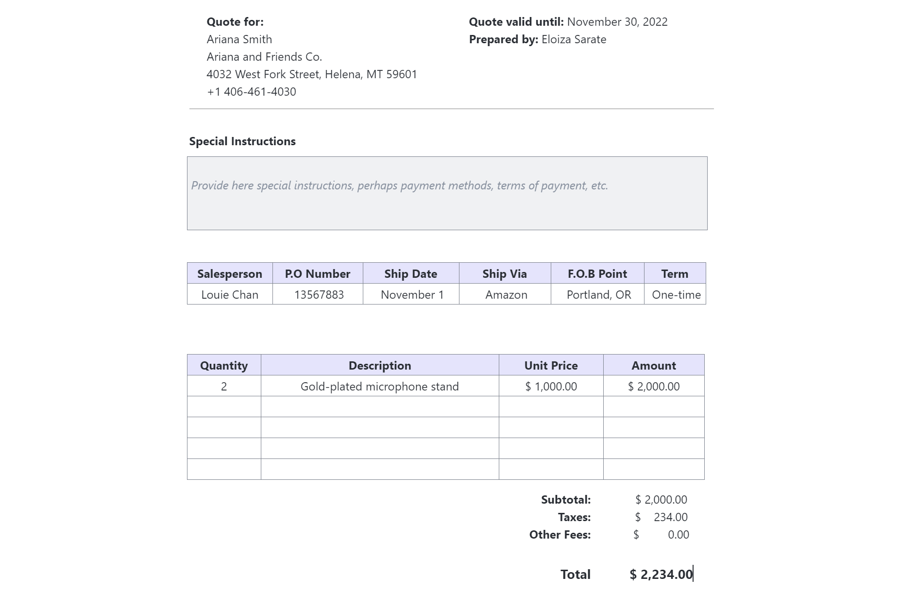 Modelo de solicitação de orçamento do ClickUp