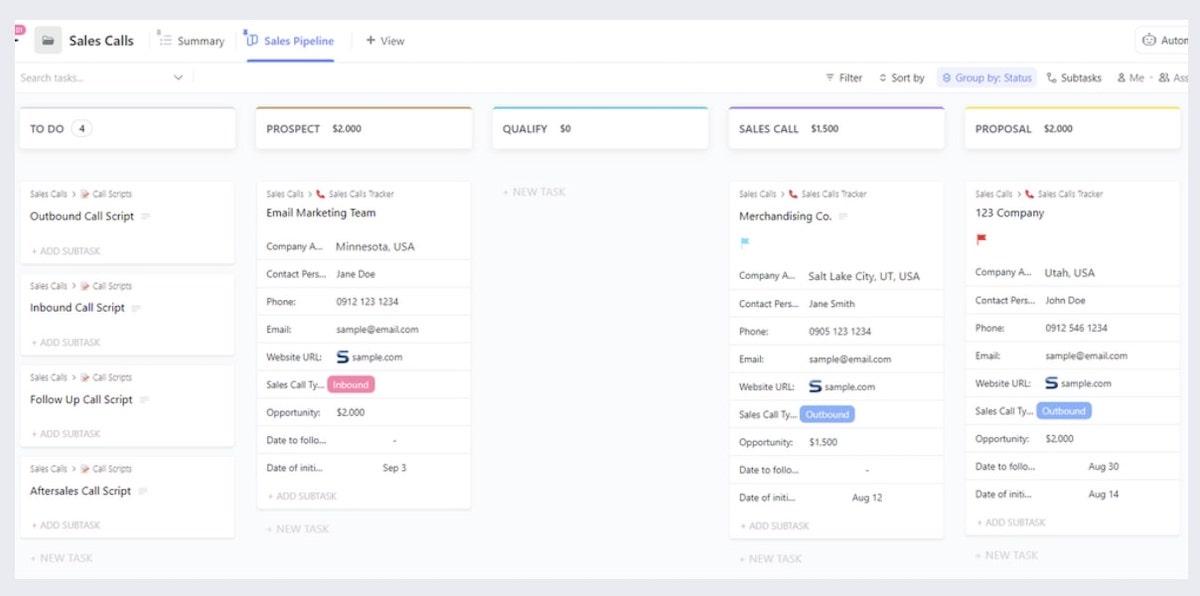 ClickUp Sales Call Log Template