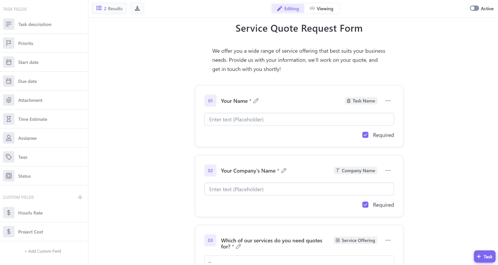 ClickUp Service Quote Form Template