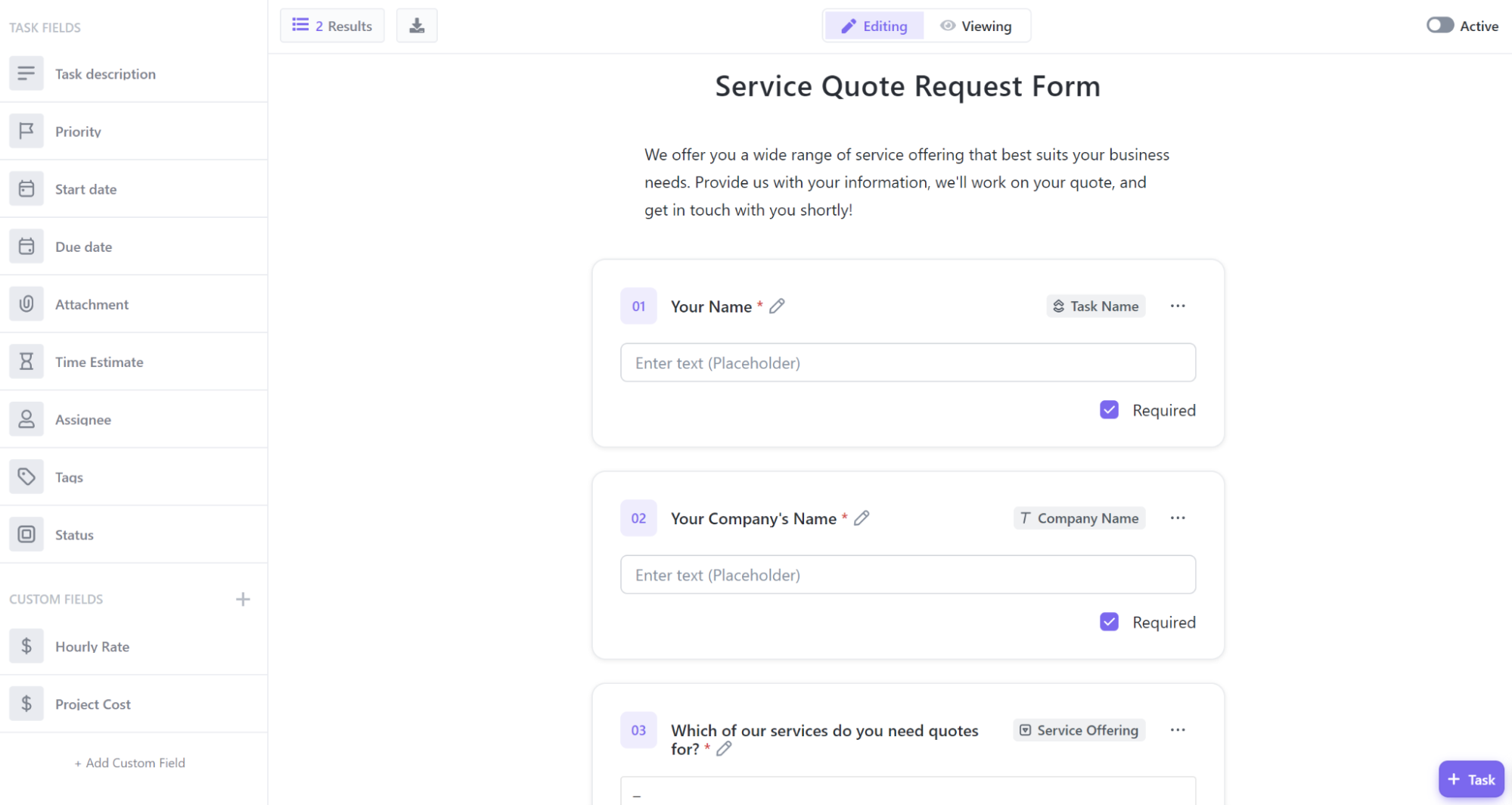 ClickUp Service Quote Form Template  