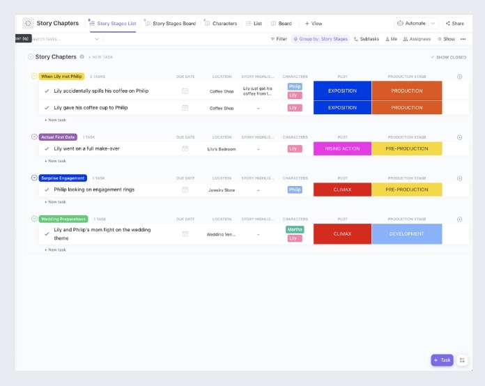 ClickUp's Story Outline Template is designed to help you create and manage story outlines. 