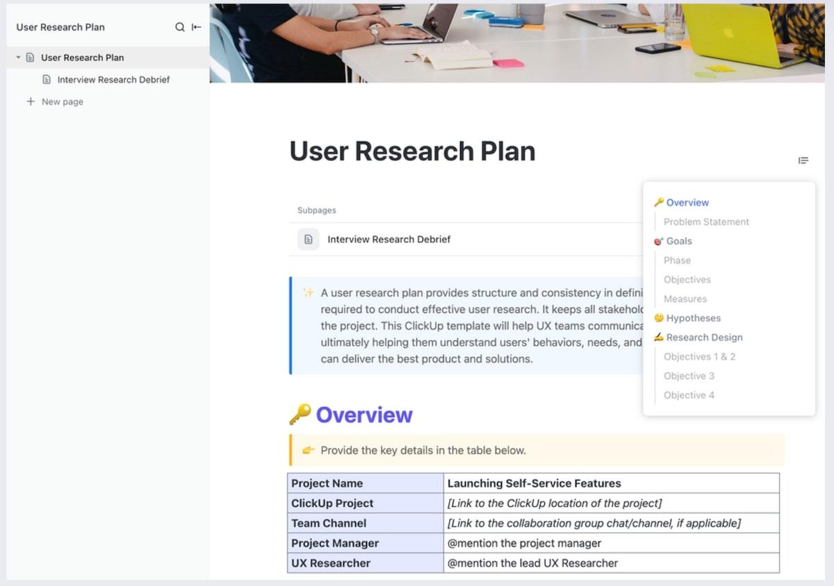 ClickUp User Research Plan Templates