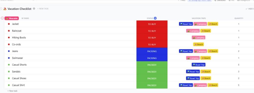 Modelo de lista de verificação de férias do ClickUp