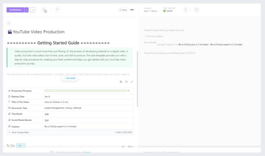 ClickUp YouTube Video Production Template