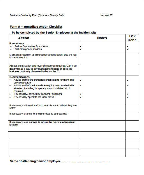 Modello di piano d'emergenza aziendale in Microsoft Word