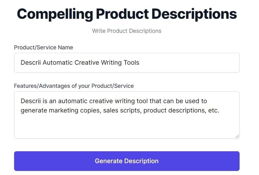 Product description generator: Descrii