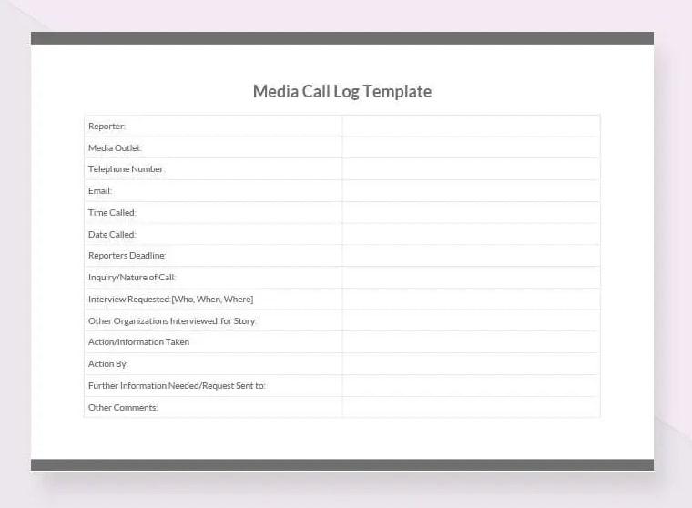 Docs Media Call Log Template by Template.Net
