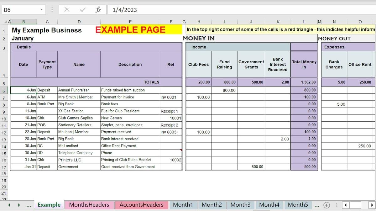 Bookkeeping templates: Excel Cashbook Template