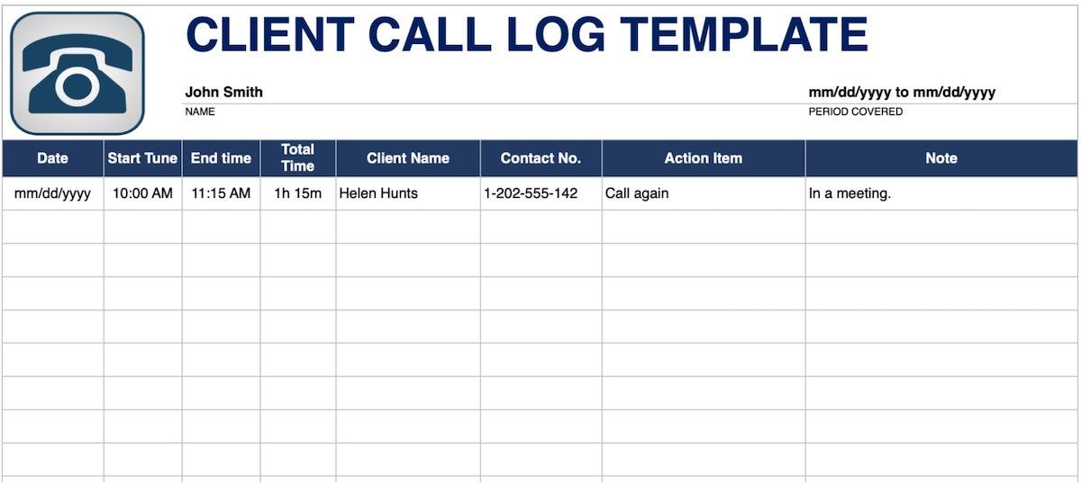 Modello di registro delle chiamate di Excel da Template Lab