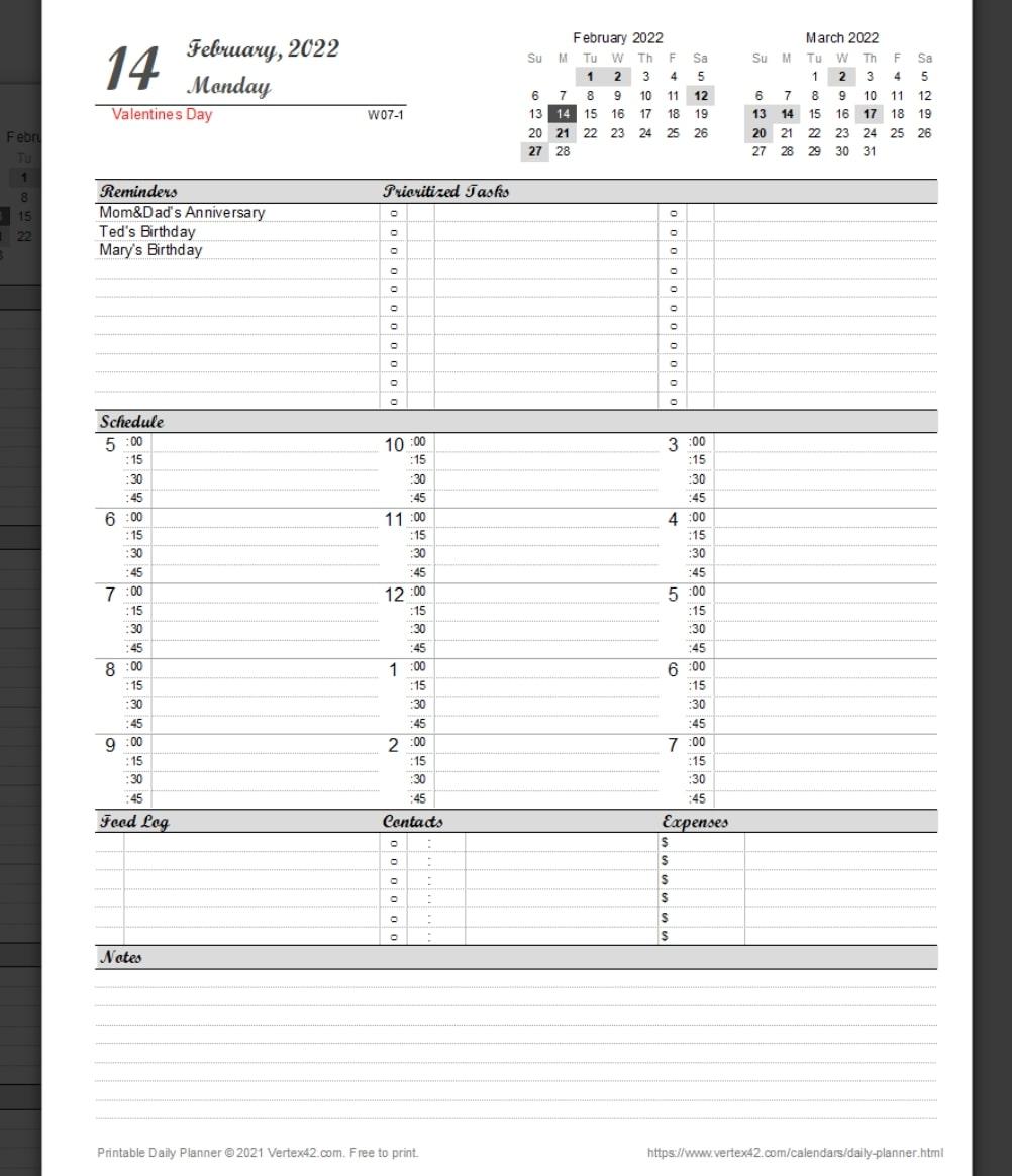 Excel Daily Planner Template by Vertex42
