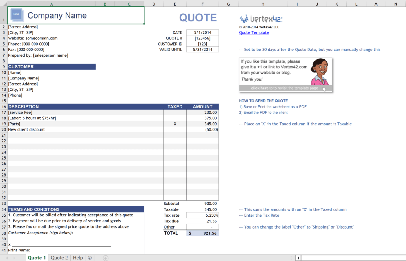 Excel RFQ Template by Vertex42