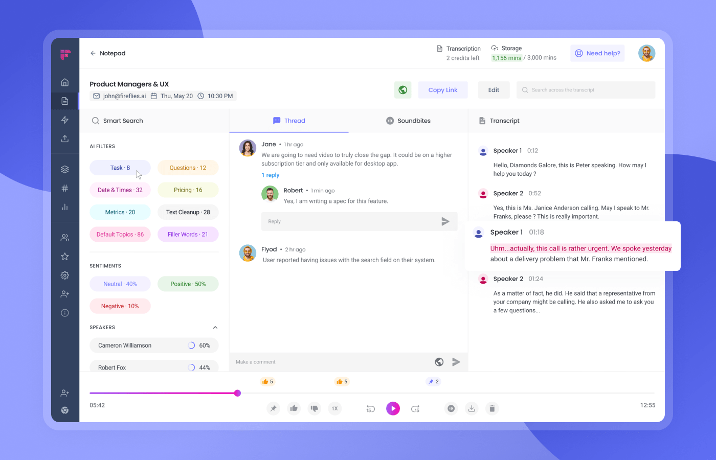 AI tools for meeting notes: Automatically record and transcribe meetings with Fireflies