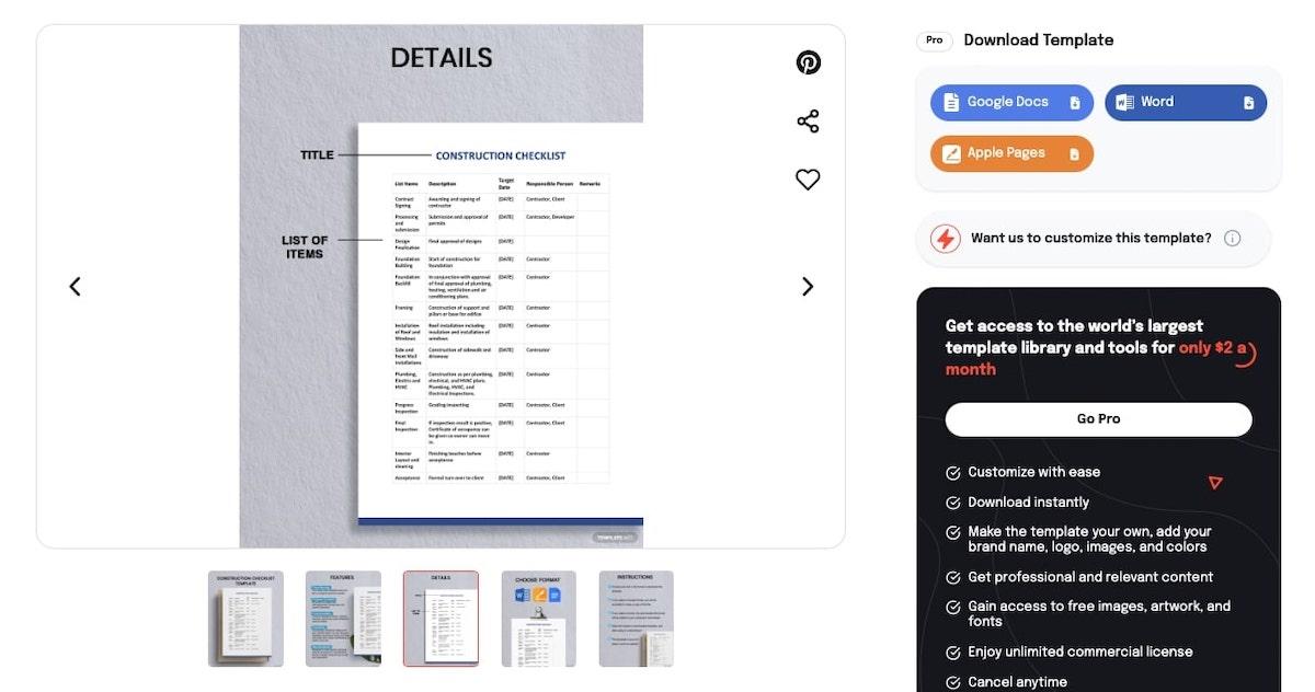 Lista di controllo per la costruzione di Google Docs da Template.net