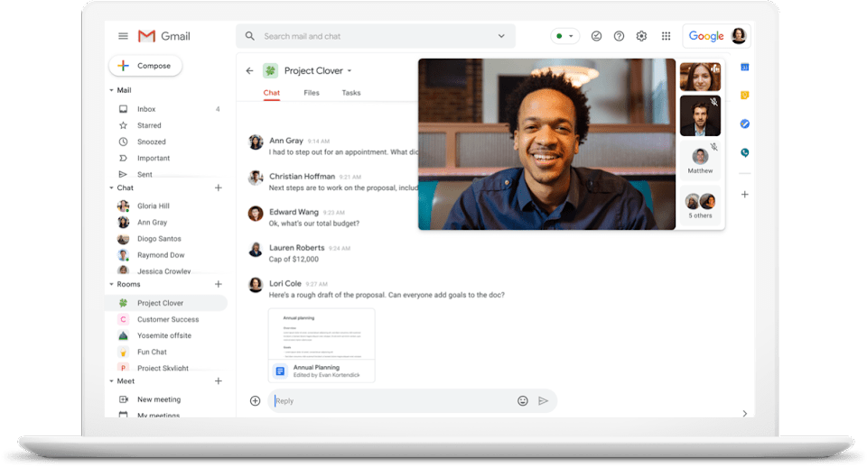 Conference calling software: A screenshot of the Google Meet dashboard