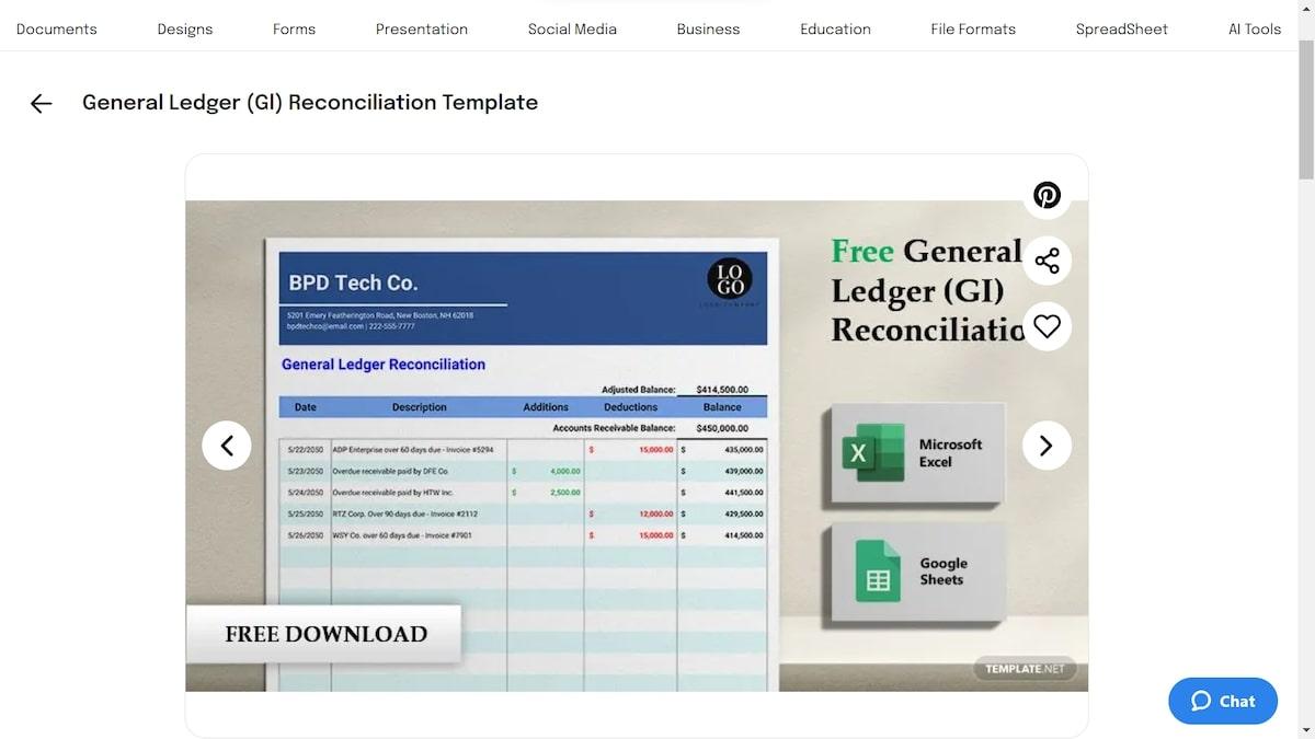 Modelo de reconciliação do razão geral do Google Sheets por modelos de amostra