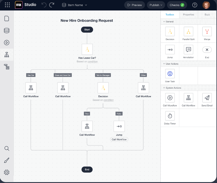 Captura de tela da automação de processos da Mendix