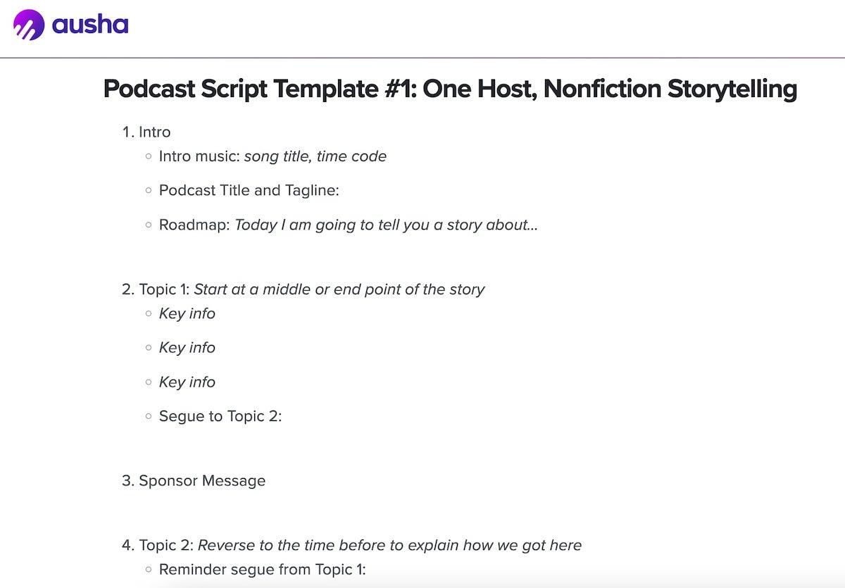 Podcast templates: Nonfiction Storytelling Template by Ausha
