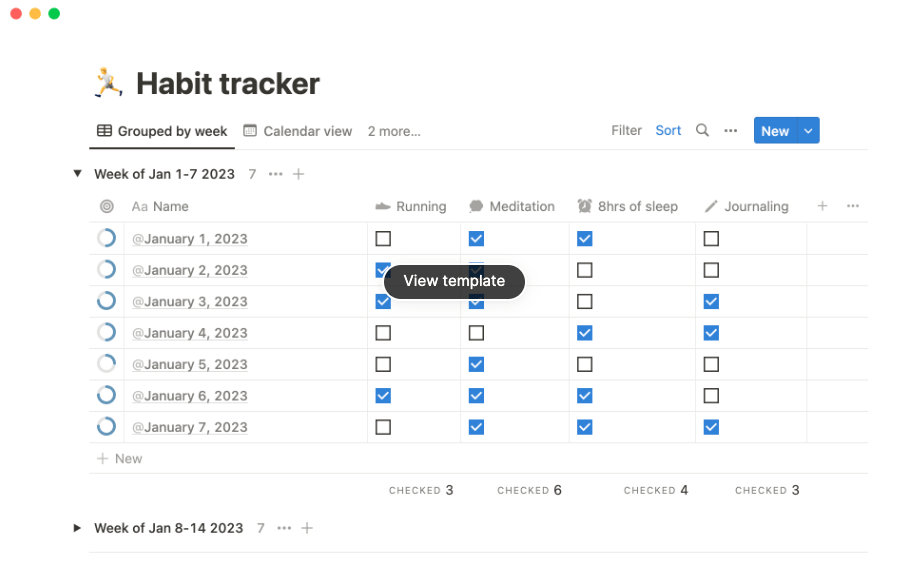 Notion gewoonte tracker sjabloon voorbeeld