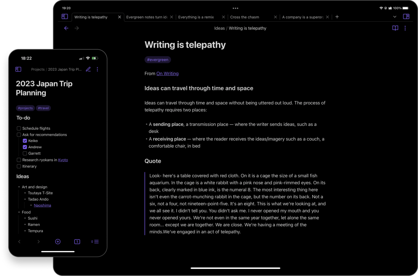 Toma de notas en la aplicación Obsidian