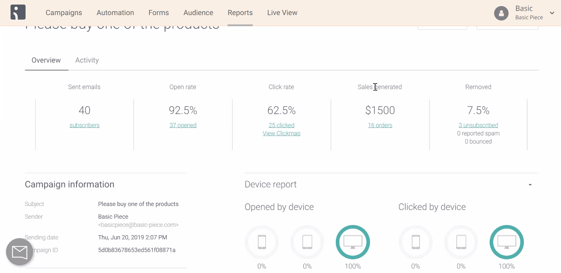 Omnisend dashboard